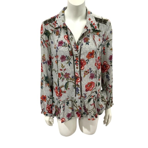 Maeve By Anthropologie Top Women Size 4 Multicolor Janie Flounce Ruffle Hemline - Picture 1 of 14